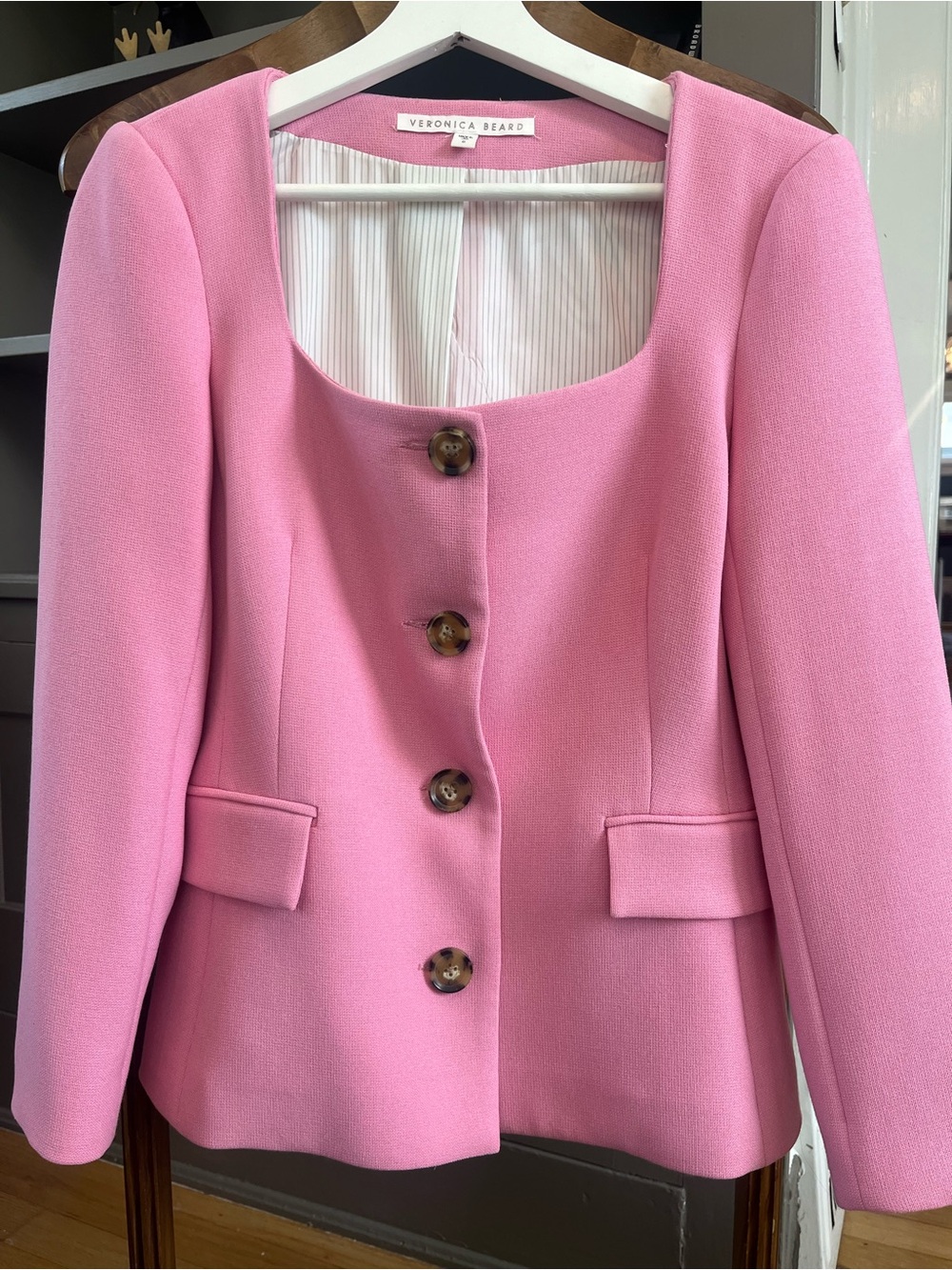 Veronica Beard Ria Pink Tailored Square-Neck Jacket and Pants